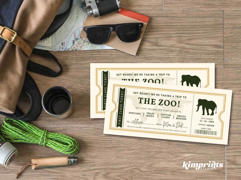 Zoo Trip Ticket Template Printable Fun Day Coupon Animal Etsy