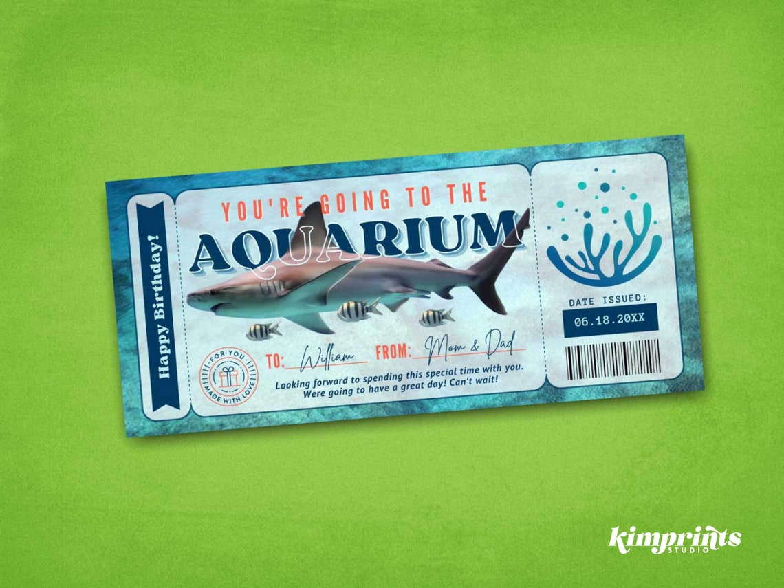 Aquarium Ticket Template Shark Gift Certificate Surprise - Etsy
