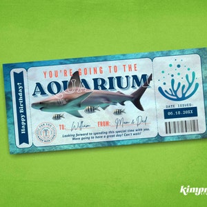 Aquarium Ticket Template, Shark Gift Certificate, Surprise Aquarium Trip, Under the Sea ...