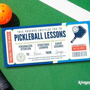 Modèle de billet de cours de pickleball, idée cadeau de pickleball, cours pour améliorer le jeu de pickleball, bon de livraison amusant pickleball à imprimer, automodification