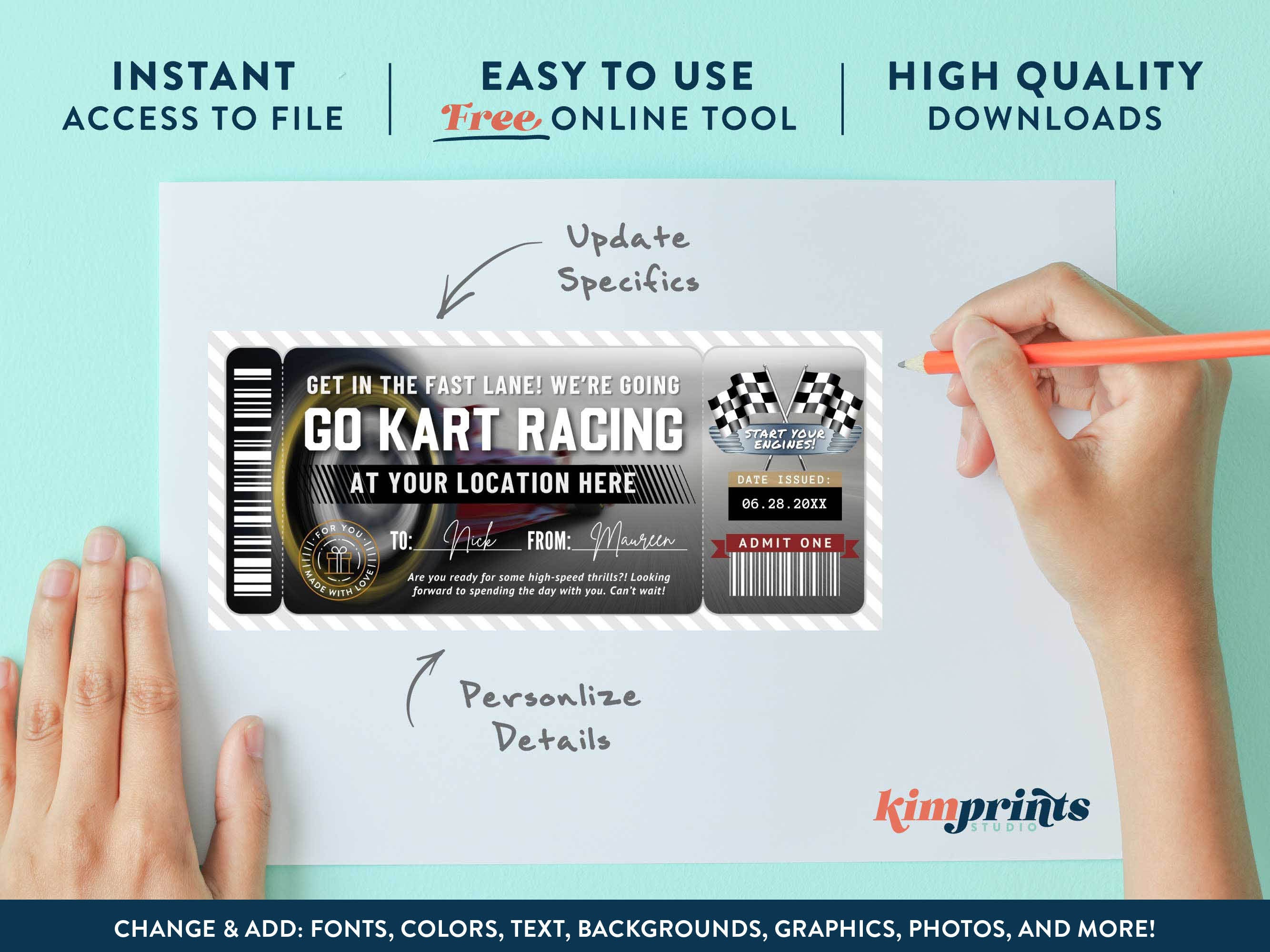 Go Kart Racing Ticket Template, Go Karting Gift Idea, Go Karts Gift ...