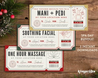 Spa Day Bundle Certificates, Spa Christmas Gift Idea, Spa Day Printable, Spa Day Care Package, Mani Pedi Set, Massage Facial Gift, Self-Edit