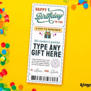 Modelo de vale-presente personalizado de aniversário, certificado de presente de aniversário, cupom para impressão de aniversário, revelação surpresa de aniversário, qualquer presente, autoedição