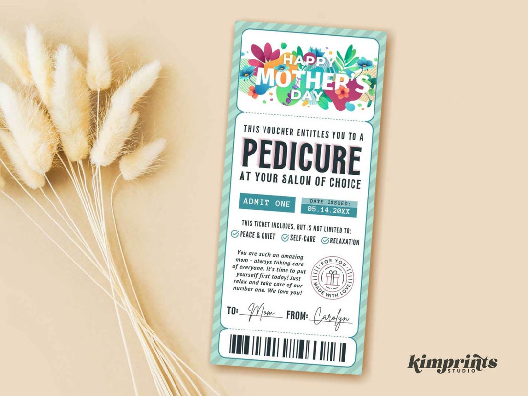 Mother's Day Pedicure Ticket Template, Mother's Day Gift Certificate ...