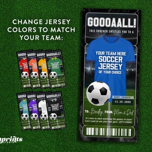 Soccer Jersey Gift Certificate, MLS Soccer Gift Idea, Personalized Soccer Fan Gift, Sports Lovers Printable, Sports Jersey Uniform,Self-Edit