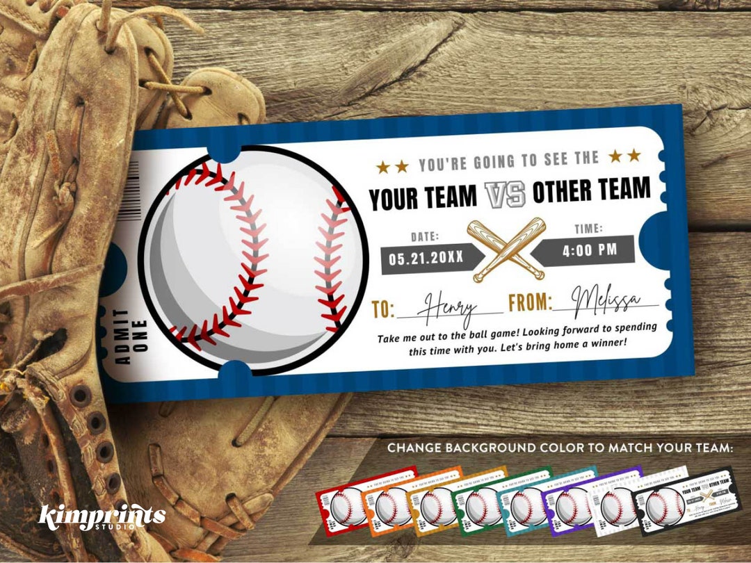 Baseball Ticket Template Baseball Gift Certificate Editable MLB Game Baseball Ticket Template Baseball Gift Certificate Editable MLB Game