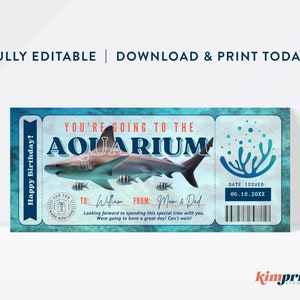 Aquarium Ticket Template, Shark Gift Certificate, Surprise Aquarium ...