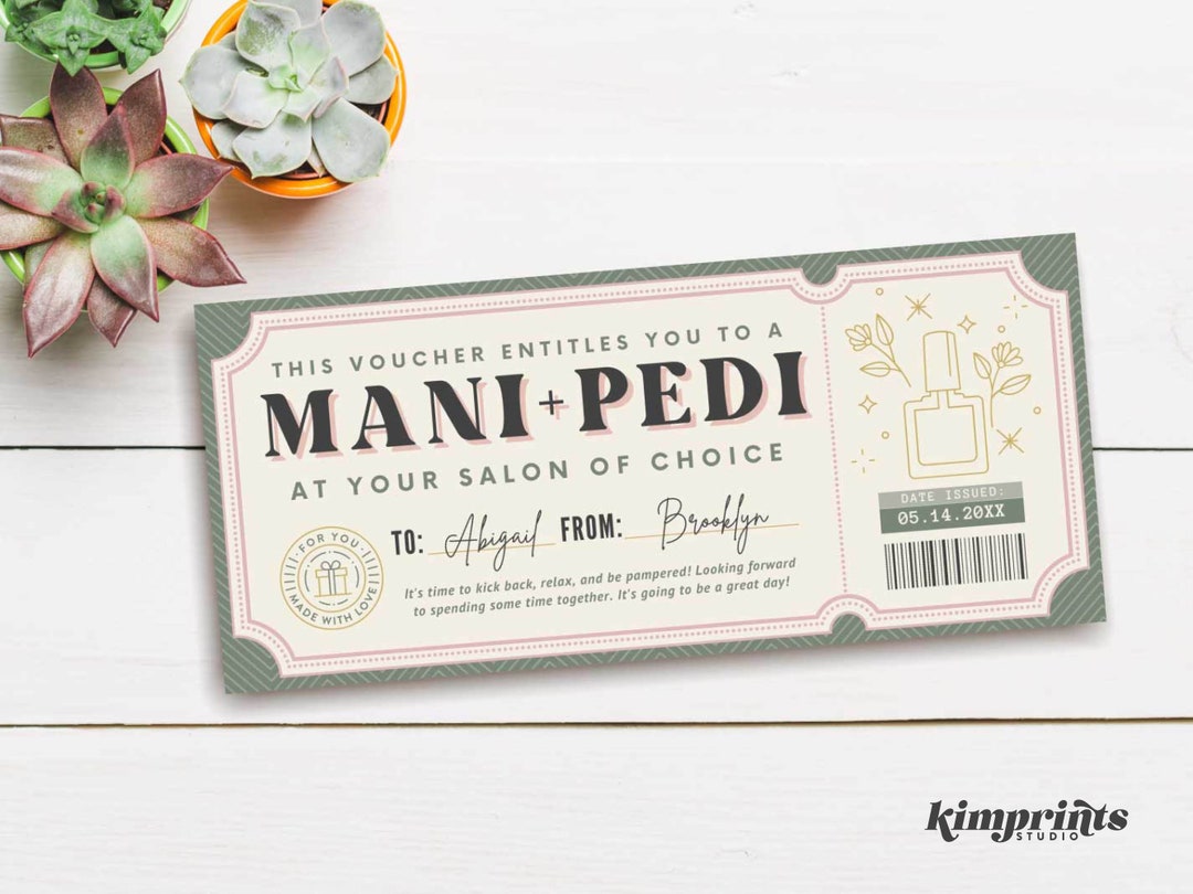 Mani Pedi Ticket Template, Nail Salon Gift Certificate, Manicure
