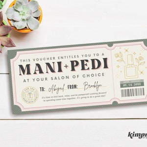 Plantilla de boleto Mani Pedi, certificado de regalo de salón de uñas, vale imprimible de manicura/pedicura, idea de regalo Mani/Pedi, archivo digital, edición Canva