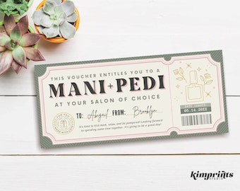 Mani Pedi Ticket Template, Nail Salon Gift Certificate, Manicure/Pedicure Printable Voucher, Mani/Pedi Gift Idea, Digital File, Canva Edit