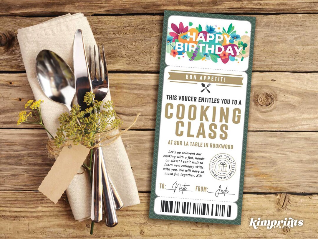 Cooking Class Ticket Template, Birthday Culinary Gift Idea, Cooking