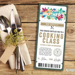 Cooking Class Ticket Template, Mother&#39;s Day Culinary Gift, Cooking Lessons Gift Certificate, Printable Chef Souvenir,Digital File,Canva Edit
