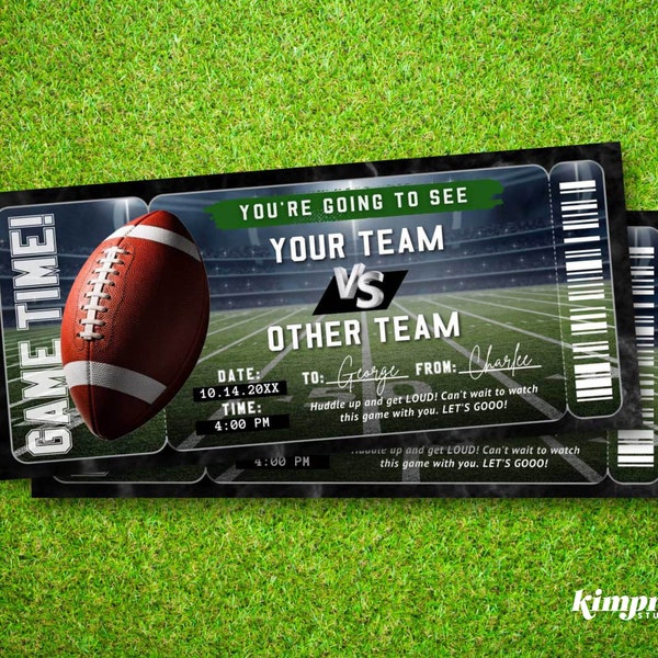 Football Ticket Template, Football Gift Certificate, Editable NFL Game Ticket, Surprise Printable College Football Game Voucher, Self-Edit