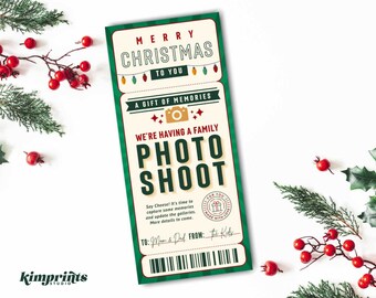 Cadeausjabloon fotosessie, cadeau-idee kerstfotoshoot, certificaat fotosessie, ticket vakantie familiefotoshoot, zelfbewerking