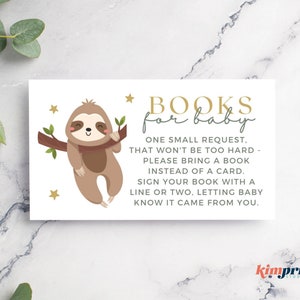 Luiaard themaboek aanvraagkaart voor babyshower, afdrukbare 3,5" x 2" horizontale sjabloon, direct downloaden, bewerkbaar digitaal bestand, Canva Edit