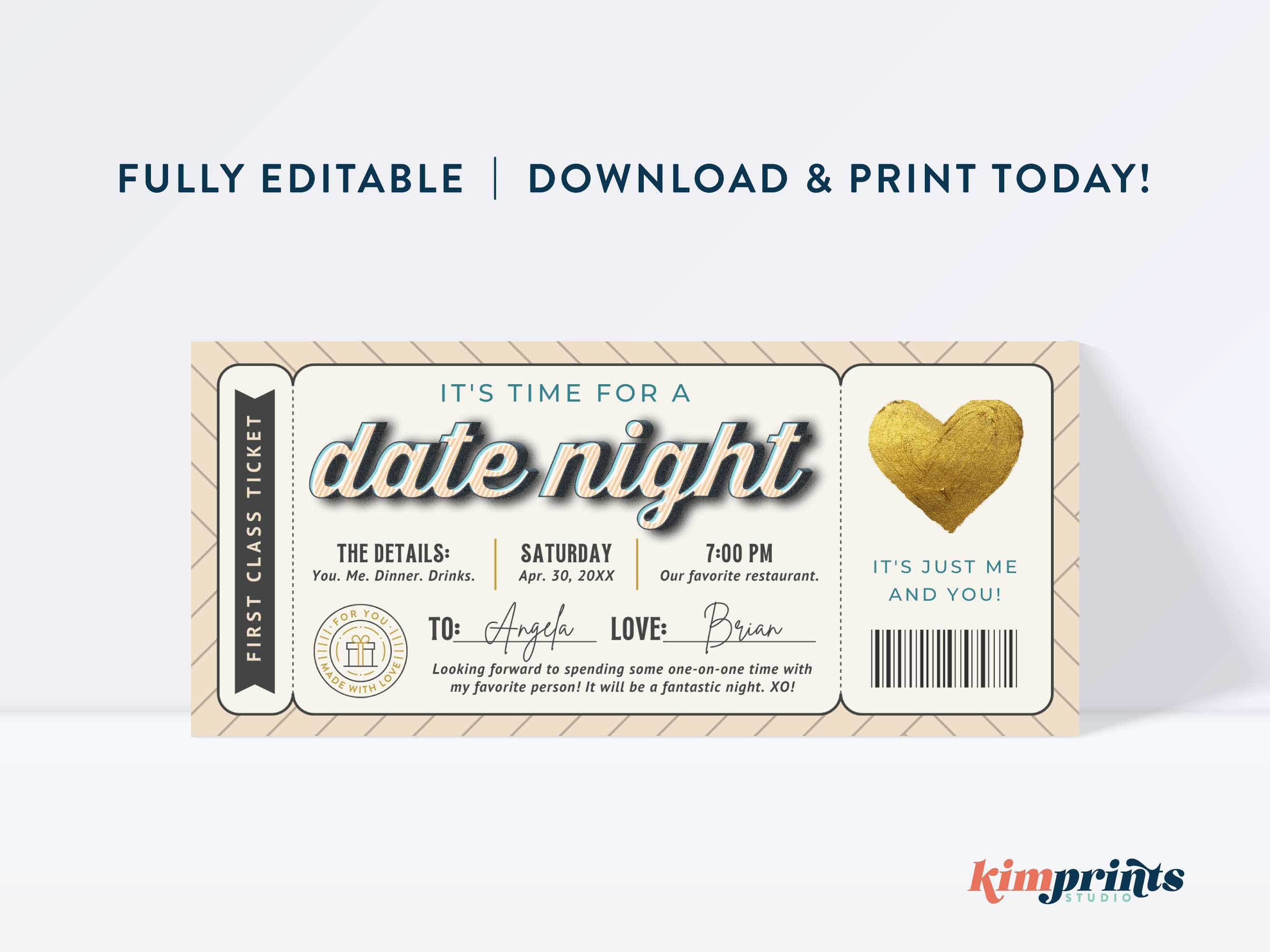 Date Night Ticket Template, DIY Romantic Valentine/anniversary Gift Idea,  Printable Fun Date Night Invitation, 9x4 Digital File, Canva Edit - Etsy  Finland, image size:2667x2000