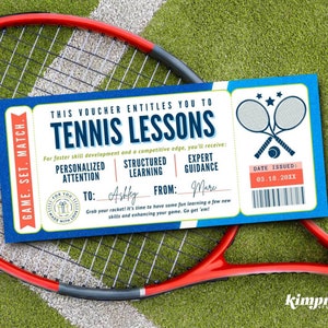 Tennisstunden Ticket Vorlage, Tennis Geschenkidee, Klasse zur Verbesserung des Tennis Gameplay, Tennis druckbare Gutschein, Tennis Trainingslager, zum selbst bearbeiten