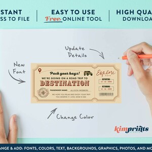 Road Trip Ticket Template, Weekend Getaway Gift Certificate, Vacation Gift Printable, Fun Travel Gift Idea, Surprise Trip Reveal, Self-Edit image 4