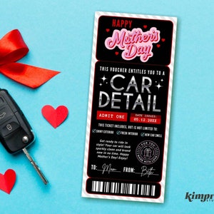 Car Detail Ticket Template, Mother&#39;s Day Car Detailing Gift Certificate, Surprise Car Detail, Clean Car Voucher, Car Wash Coupon, Self-Edit