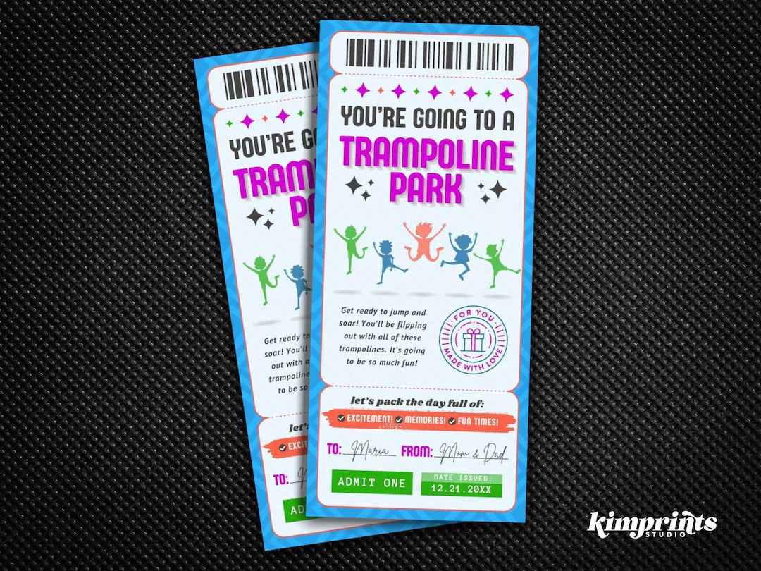 Trampoline Park Ticket Template, Printable Jump Park Voucher, Trampoline Gift Idea, Surprise
