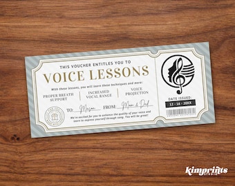 Voice Lesson Ticket Template, Vocal Coaching Gift Certificate, Fun Experience Souvenir, Custom Printable Coupon, 9x4 Digital File,Canva Edit