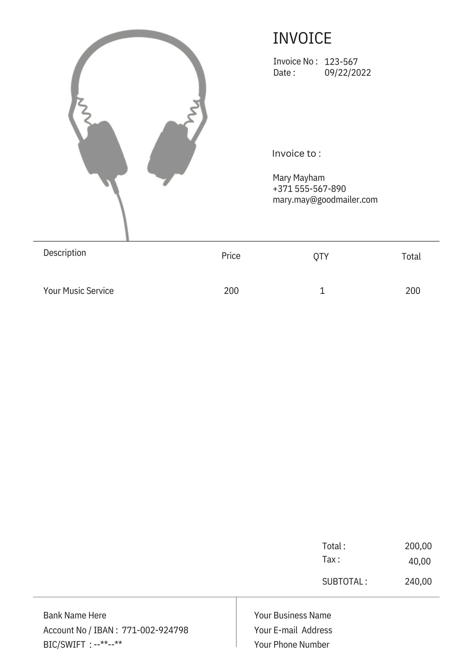 Music Invoice Template Music Invoice Template