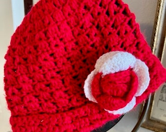 Crochet Women's Hat, Crochet Women's Beanie, Crochet Women's Winter Hat with Flower