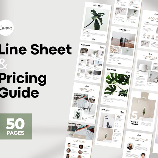 50 Editable Line Sheet Templates! Wholesale Catalog, Pricing & Services Guide, Product Sales, Price List Template, Canva Linesheet Catalogue
