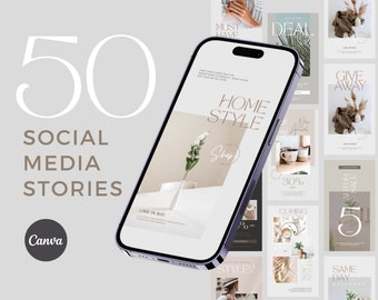 50 modèles d'histoires Instagram esthétiques pour CANVA / Histoires de médias sociaux / Modèles de messages de carrousel et de bobines de surbrillance /