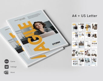 Folleto de negocios, catálogo de identidad, propuesta de negocios, páginas de perfil corporativo, 20 páginas para Canva, Indesign y Word