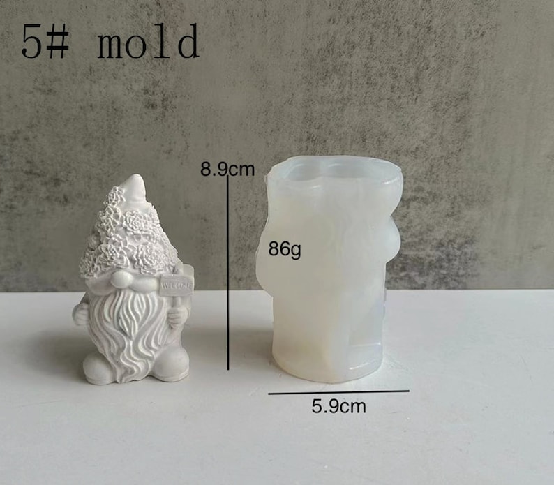 3D Gnome Silicone Moldlatex rubber mold,mould for concrete plaster resin and more Gnome,Cute Garden Gnome-DIY Aromatherapy Plaster Mold 5#