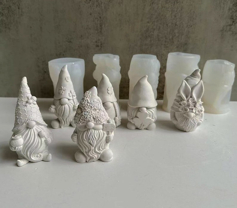 3D Gnome Silicone Moldlatex rubber mold,mould for concrete plaster resin and more Gnome,Cute Garden Gnome-DIY Aromatherapy Plaster Mold image 2