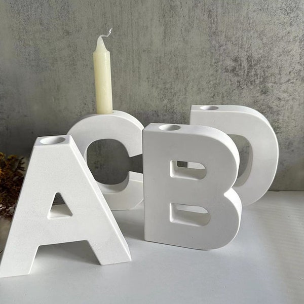 Moules en silicone Alphabet A-D de 5,5 pouces, moules en béton de lettres, petit bougeoir faisant des moules en silicone, moules de coulée, pot de bougie de lettre