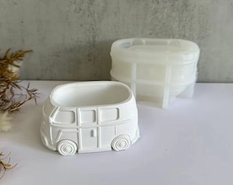 Bus Silicone Mold , Cute Bus Planter , Car Flowerpot mold, Storage Jar , Handmade Concrete Cement Raysin Casting Molds, Home Deco