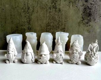 3D Gnome Silicone Mold，latex rubber mold,mould for concrete plaster resin and more Gnome,Cute Garden Gnome-DIY Aromatherapy Plaster Mold