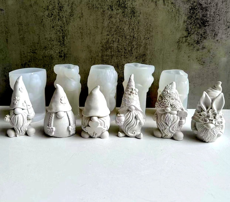 3D Gnome Silicone Moldlatex rubber mold,mould for concrete plaster resin and more Gnome,Cute Garden Gnome-DIY Aromatherapy Plaster Mold image 3
