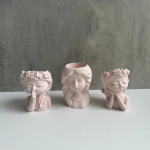 女の子の顔の植木鉢シリコン型：デイドリームプランター、キャンドルホルダー