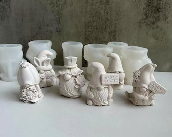 6 Gnome Silicone Molds，mould for concrete plaster resin ,DIY Aromatherapy Plaster Mold