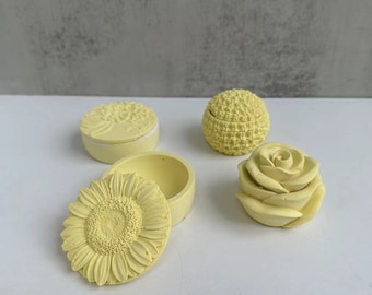 Round Flower Jewelry Box Silicone Molds DIY flower round jar mold with lid Handmade Clay Cement Concrete Plaster Storage Box Mold