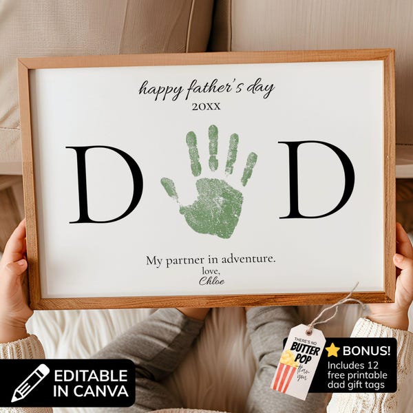 Personalisierter Vatertags-Handabdruck-Handabdruck-Fertigkeit für Väter zum ausdrucken, einzigartiges Vatertagsgeschenk vom Kleinkind-Digital-Download, DIY Handabdruck-Andenken Kunst