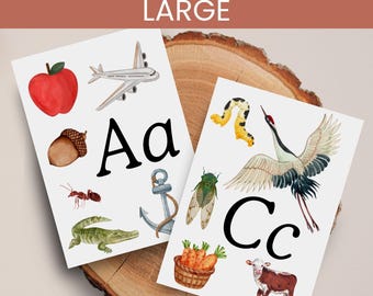Large Alphabet Flashcards Printable, Phonics Flash Cards Toddler Letter Recognition, Classroom Alphabet Display Animal ABC Letter Sound Card