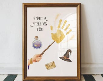 I Put a Spell on You Witch Handprint Craft for Kids Printable, Halloween Handprint Art for Toddlers, October Daycare Activity Baby Keepsake