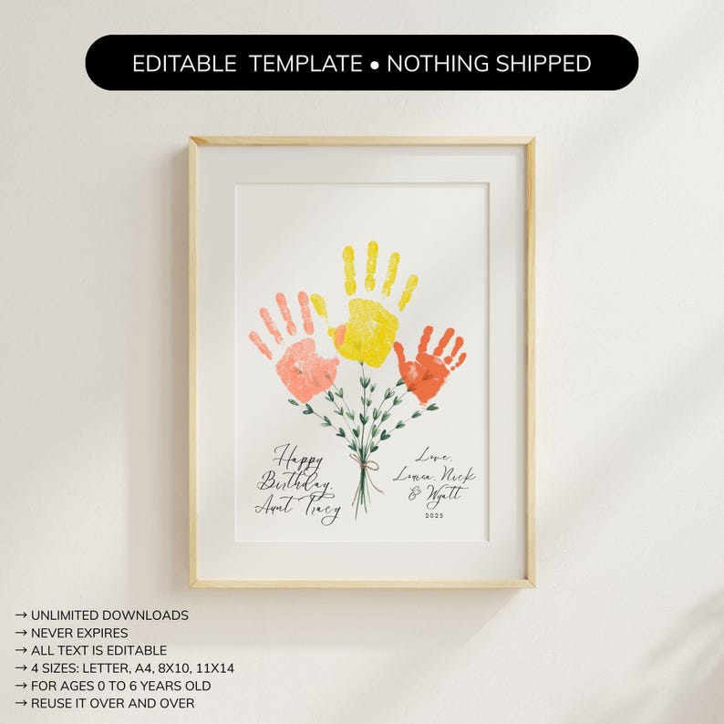 Happy Birthday Handprint Template for Toddlers, Flower Bouquet ...