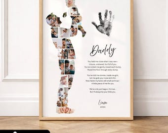 New Dad Keepsake Memory Photo Display Printable, First Time Dad Gift from Baby, Photo Montage Art Handprint Poem Craft, Custom Photo Mosaic