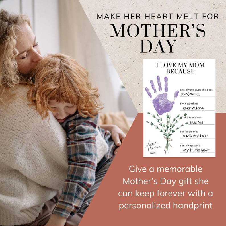 Mothers Day Handprint I Love My Mom Because Printable, Last Minute Gift Idea, Sentimental Mom Gift from Kid, About My Mommy from Preschooler image 13