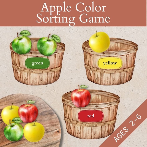 Apple Activities for Preschool, Learning Colors Printable, Color Sorting for Toddlers, Fall Matching Game, Montessori Digital Download, PreK