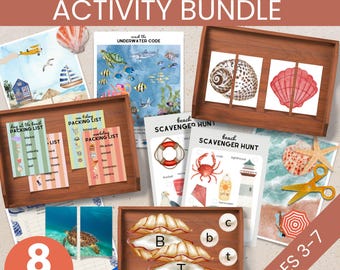 Montessori Ocean Activities Preschool Learning Bundle, Ocean Unit Study, Beach Summer Activities for 5 year old, Sea Shell Printable for Kid