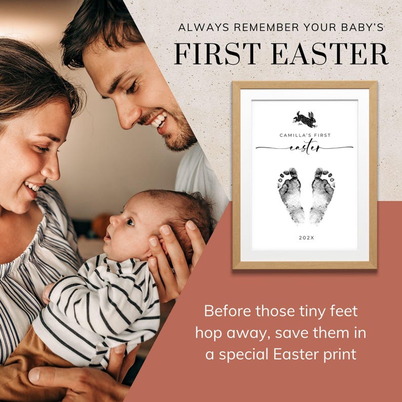 My First Easter Footprint Keepsake, Baby Footprint Template, Personalized Nursery Wall Art Printable, Infant Easter Bunny Craft with Name image 12