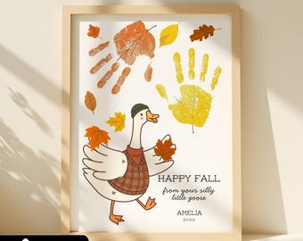 Silly Goose Handprint Art Baby Printable, Preschool Fall Handprint Craft, Autumn Leaf Handprint Keepsake Gift Toddler, DIY Daycare Activity