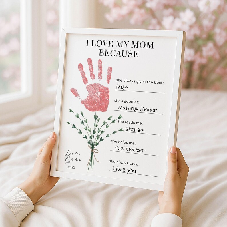 Mothers Day Handprint I Love My Mom Because Printable, Last Minute Gift Idea, Sentimental Mom Gift from Kid, About My Mommy from Preschooler image 12